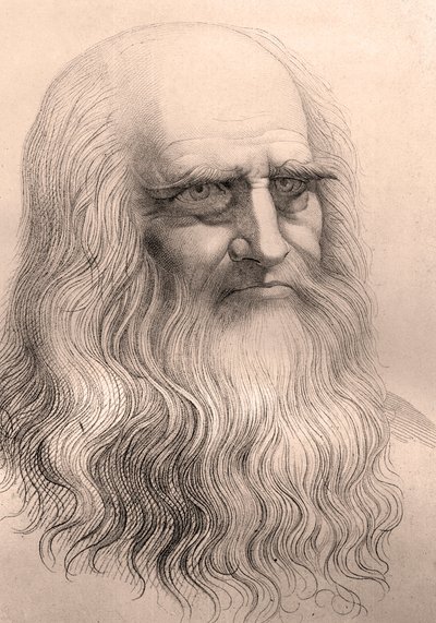 Portrett av Leonardo Da Vinci (Leonard de Vinci) (1452 - 1519) fra hans selvportrett. av Anonymous Anonymous