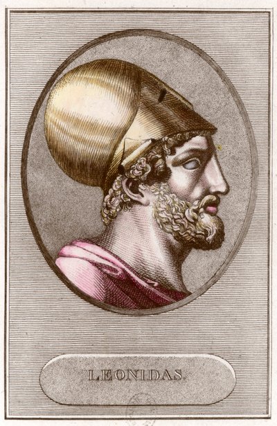 Portrett av Leonidas 1., konge av Sparta fra - 491 a - 480. Gravering. Privat samling. av Anonymous Anonymous