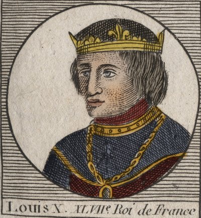 Portrett av Louis X le Hutin (1289 - 1316), konge av Frankrike - Louis X (1289-1316) den sta, konge av Frankrike og Navarra - gravering fra "" Instruction sur l