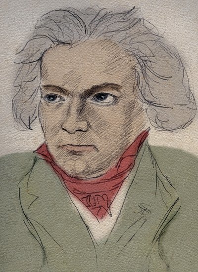 Portrett av Ludwig van Beethoven (1770-1827) tysk komponist - anonym tegning fra begynnelsen av det 20. århundre - Privat samling - av Anonymous Anonymous