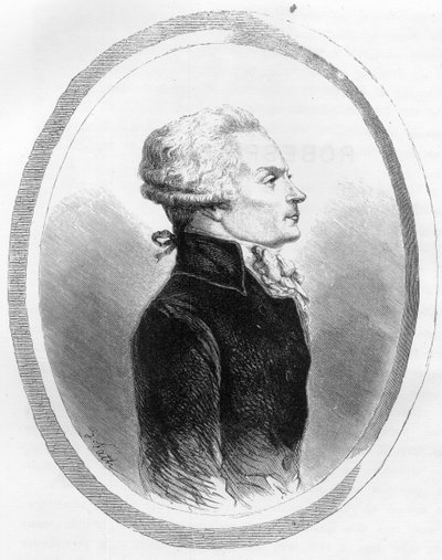 Portrett av Maximilian av Robespierre (1758-1794) politiker - Gravering av 1863 i "Den røde boken - Histoire De L'echafaud en France" av Dupray de La Maherie. Privat samling. av Anonymous Anonymous