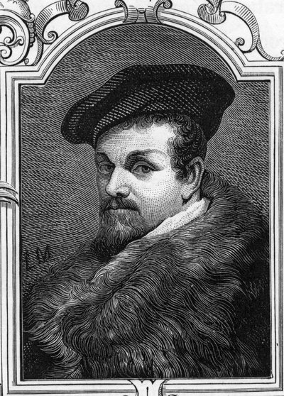 Portrett av Pier Francesco Mazzucchelli dit il Morazzone (1573-1626) italiensk maler. 1859 gravering i "" galleriene i Europa - Italia"" av Armandaud. Privat samling. av Anonymous Anonymous