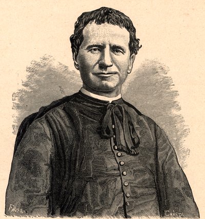 Portrett av Saint John Bosco eller Don Bosco (Giovanni Melchior Bosco) (1815-1888) 1800-tallet (gravering) av Anonymous Anonymous