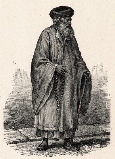 Portrett av en katolsk koptiker fra Zifte i Egypt. Gravering i "The Catholic Missions in the XIXth Century" av Louis-Eugene (Louis Eugene) Louvet. privat samling. av Anonymous Anonymous