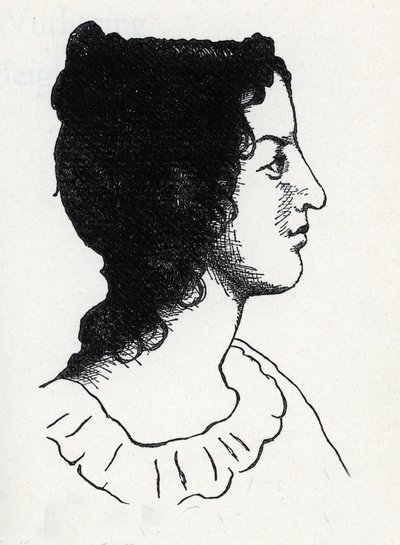 Portrett av den britiske forfatteren Emily Bronte (1818-1848) (gravering fra "Les Hauts de Hurlevent") av Anonymous Anonymous