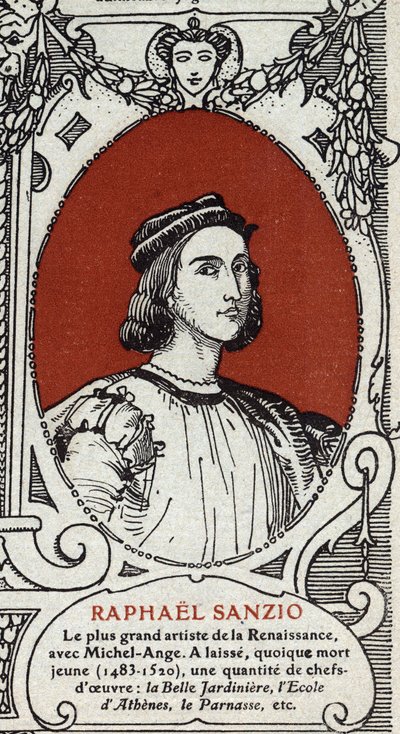 Portrait of the Italian Renaissance painter Raphael (Raffaello Sanzio 1483-1520). Engraving from 1914. Private collection. av Anonymous Anonymous