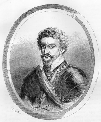 Portrett av marskalk Charles de Gontaut, baron, deretter hertug av Biron (1562-1602) - Gravering fra 1863 i "Le Livre Rouge - Histoire De L