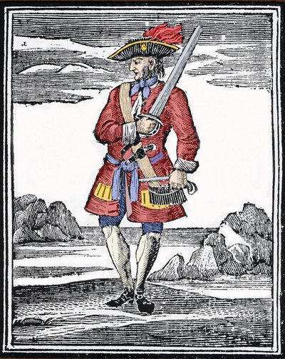 Portrett av piraten Jack Rackham sier den røde eller John Rackham, bedre kjent som Calico Jack (? 1720). Gravering. av Anonymous Anonymous