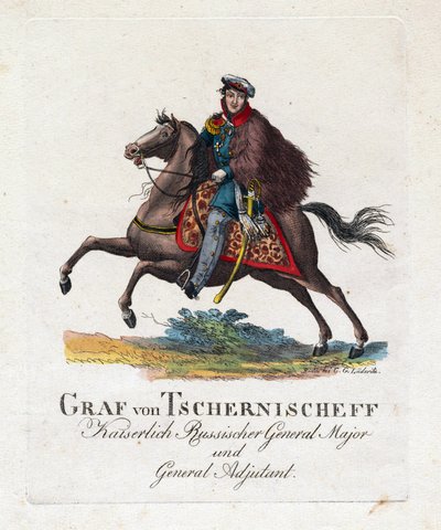 Prins Alexandre Ivanovitch Tchernychev ou Tchernychiov ou Czernichev - Portrett av grev Alexander Ivanovich Chernyshov (1786-1857) - Anonym - 1813 - Akvatint - 25,6x22 - Privat samling av Anonymous Anonymous