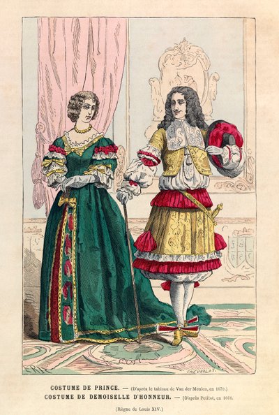 Prinsens kostyme og brudepikedrakt under Ludvig XIVs regjeringstid (1638-1715) - privat samling av Anonymous Anonymous