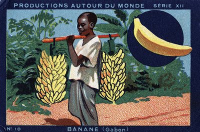 Produksjoner over hele verden: Banana i Gabon. Kromolitografi fra 1933 i "" Joseph-Milliat Album"" av Anonymous Anonymous