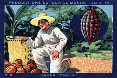 Produksjoner over hele verden: Kakao i Mexico. Kromolitografi fra 1933 i "" Joseph-Milliat Album"" av Anonymous Anonymous