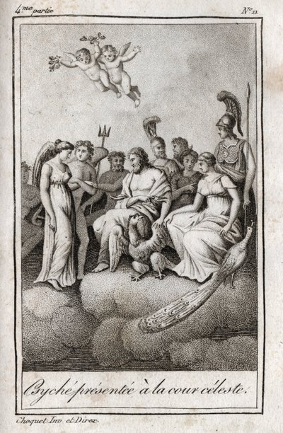 Psyche presentert for Celestial Court. Gravering fra 1819 i «Lettres a Emilie sur la mythologie» av Charles Albert Demoustier (1760-1801). Privat samling. av Anonymous Anonymous