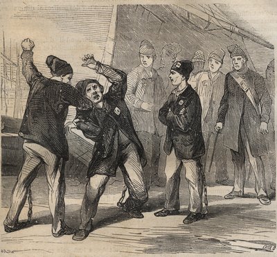 Pugilat-scene ved Toulon Bagne på 1800-tallet. Gravering i «Fangernes historie fra deres skapelse til i dag» (1877) av Pierre Zaccone (1817-1895) (Colonia Penale - Straffekoloni). Privat samling. av Anonymous Anonymous
