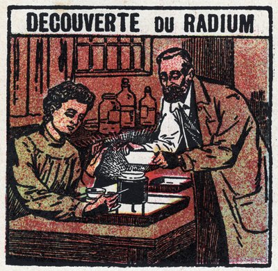 Radium: oppdaget radium av Pierre (1859-1906) og Marie Curie (1867-1934) i 1898. Anonym illustrasjon fra 1925. Privat samling. av Anonymous Anonymous