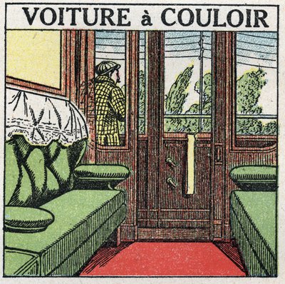 Jernbaner: korridorvogn. Anonym illustrasjon av 1925. Privat samling. av Anonymous Anonymous