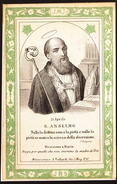 Representasjon av Saint Anselm Pious-bilde. Postkort. Begynnelsen av det 20. århundre. Privat samling av Anonymous Anonymous