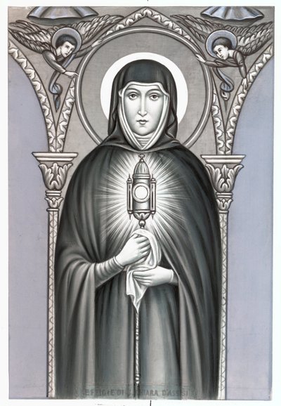 Representasjon av Saint Claire (Chiara) av Assisi (ca. 1192-1253), grunnlegger av den religiøse ordenen til Clares Pious-bildet. Debut av privatsamlingen fra det 20. århundre av Anonymous Anonymous