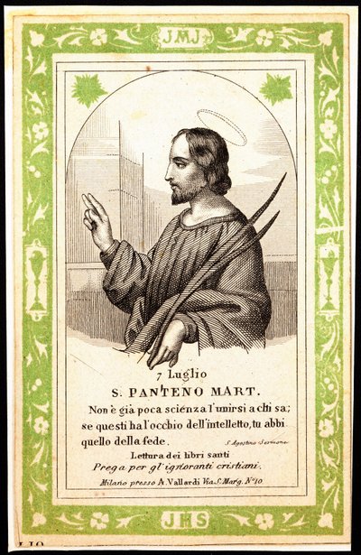 Representasjon av Saint Panthene av Alexandria from bilde. Postkort. Begynnelsen av det 20. århundre. Privat samling av Anonymous Anonymous