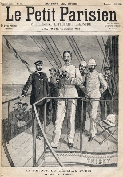 Return of General Alfred Dodds (1842-1922) from the Dahomet expedition aboard the Thibet. One of the newspaper “ Le Petit Parisien” on 14/05/1893. av Anonymous Anonymous