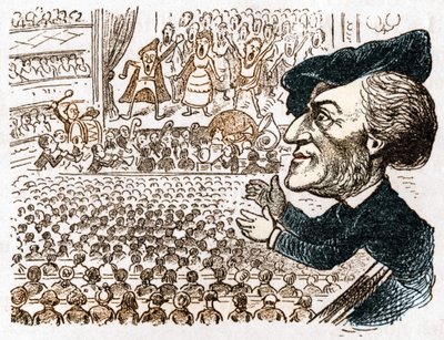 Richard Wagner sysselsetter hundrevis av sangere, musikere, millioner av mennesker leier seter og han er den eneste som applauderer. Tegneserie om den tyske komponisten Richard Wagner (1813 - 1883) fra Les moreurs et la caricature en allemand av J. Grand-C av Anonymous Anonymous
