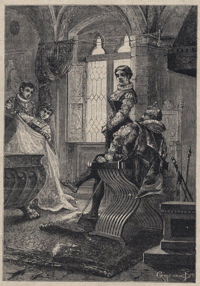 Rodrigo Borgia (Borja) omgitt av barna sine ((John eller Juan eller Cesar, Lucrece) i huset Vannozza Cattanei - Rodrigo Borgia omgir med barna sine på Vannozza Cattanei (1442-1518) en elskerinne - gravering fra 
