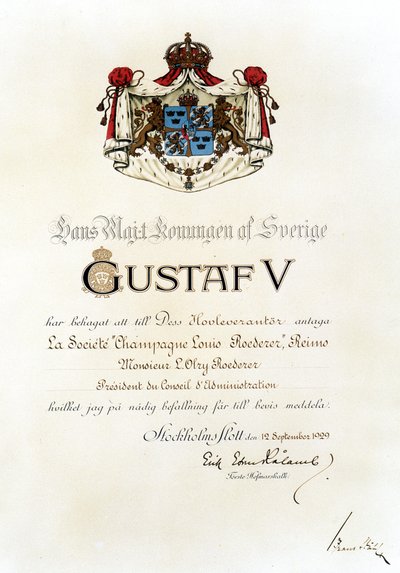 Kongelig patent tildelt Louis Roederer House av kongen av Sverige i 1929. av Anonymous Anonymous