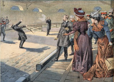 De russiske generalene Smyrnoff og Fock kjemper i en duell. Gravering fra avisen "" Le Petite Parisien "", 5/04/1908. Privat samling. av Anonymous Anonymous