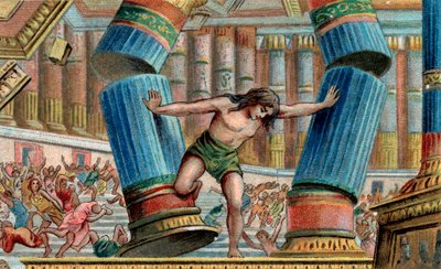 Samson tar ned Dagons tempel - Kromolitografi - Privat samling av Anonymous Anonymous