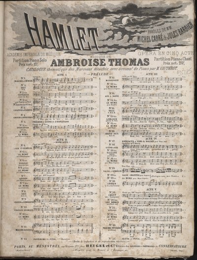 Partitur av "" HAMLET"" Opera av Ambroise Thomas i fem akter på en libretto av Jules Barbier & Michel CarreCollection privat. av Anonymous Anonymous