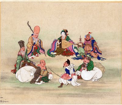 Sept Divinites du Bonheur - Seven Lucky Gods par Anonymous, ca 1878 - Akvarell og blekk på papir, 25x17,8 - Privat samling av Anonymous Anonymous