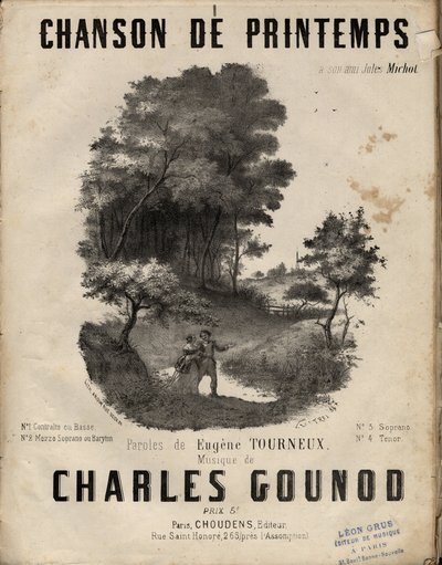Noter til "" chanson de printemps"" tekster av Eugene TOURNEUX musikk av charles GOUNOD. Privat samling. av Anonymous Anonymous