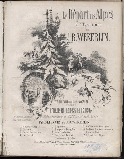 Noter til "" Le depart des alpes""" 12. zip line av Jean-Baptiste (Jean Baptiste) Theodore Weckerlin eller Wekerlin 1821-1910 Privat samling. av Anonymous Anonymous