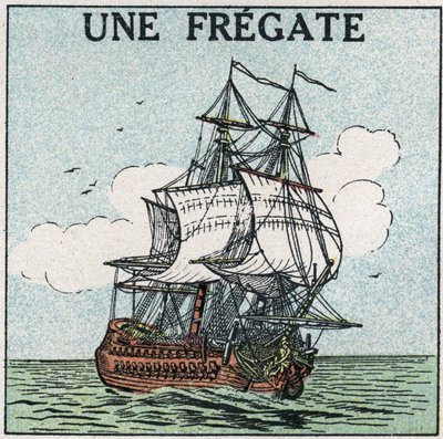 Ships and ships: a fregate. Anonymous illustration of 1925. Private collection. av Anonymous Anonymous