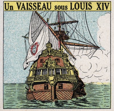 Skip og skip: ett skip under Ludvig XIV (1638-1715). Anonym illustrasjon fra 1925. Privat samling. av Anonymous Anonymous