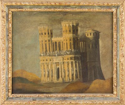 Souvenir imaginaire de Castel Nuovo - Imaginary Recollection of Maschio Angioino, av Nome, Francois de (1593-etter 1630). Olje på lerret, første tredjedel av 1600-tallet. Dimensjon: 27,5x34 cm. Privat samling av Anonymous Anonymous
