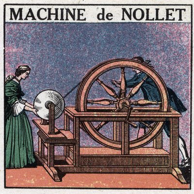 Statiske maskiner: maskinen til abbeden Jean Antoine Nollet (Jean-Antoine) (1700-1770) oppfunnet i 1740. Anonym illustrasjon fra 1925. Privat samling. av Anonymous Anonymous