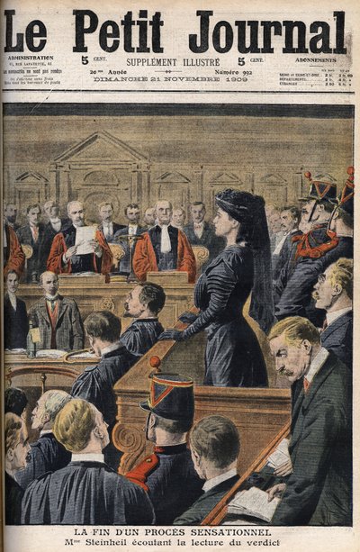 Steinheil case: Marguerite Steinheil (1869-1954) listening to the reading of the verdict - Le Peiny Journal, November 1909 av Anonymous Anonymous