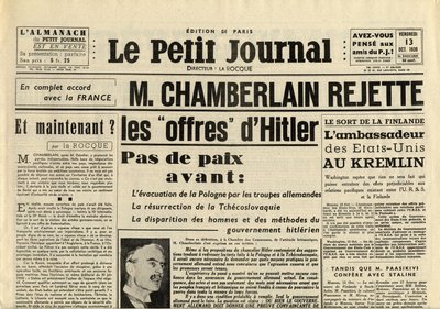 THE SMITTLE JOURNAL FREDAG 13. OKTOBER 1939 Neville CHAMBERLAIN (1869-1940) AVVIS Adolf Hitlers tilbud av Anonymous Anonymous