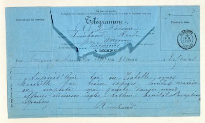 Telegram fra Rimbaud til moren hans, Marseille, 22. mai av Anonymous Anonymous