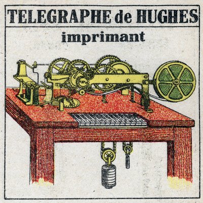 Telegraph: electric telegraph printer by David Edward Hughes (1831-1900). Anonymous illustration from 1925. Private collection. av Anonymous Anonymous