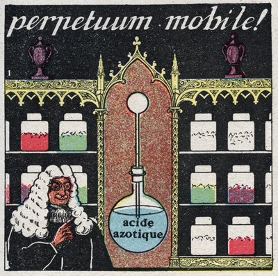Temperature and expansion: the “mobile perpetuum”, the first thermometer used by apothecaries in the 16th century. Anonymous illustration from 1925. Private collection. av Anonymous Anonymous