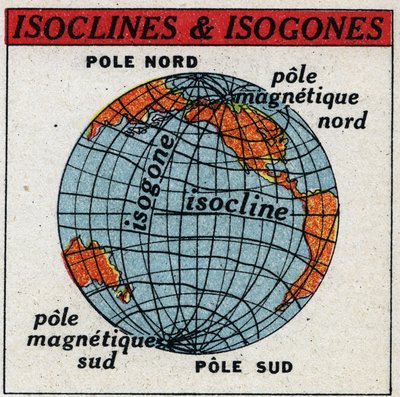 Terrestrial magnetism: Magnetic map showing isoclins and isogones. Anonymous illustration from 1925. Private collection. av Anonymous Anonymous