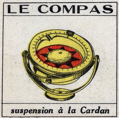 Terrestrial magnetism: the comppas using the suspension has the Gimbal to obtain the horizontalite. Anonymous illustration from 1925. Private collection. av Anonymous Anonymous