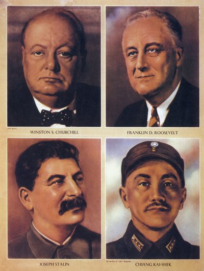 De allierte lederne av andre verdenskrig - Winston Churchill, Franklin Delano Roosevelt, Joseph Stalin og Chiang Kai Shek - 1943 av Anonymous Anonymous