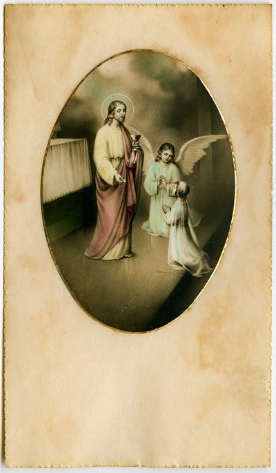 Eukaristien, nattverden, alterets sakrament: et barn foran Jesus (gravering) av Anonymous Anonymous