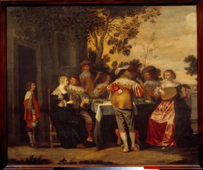 The Gallant Scene kortspill med et par spillere og musikere. Anonymt maleri. Lille fra 1600-tallet, Musee des Beaux Arts av Anonymous Anonymous