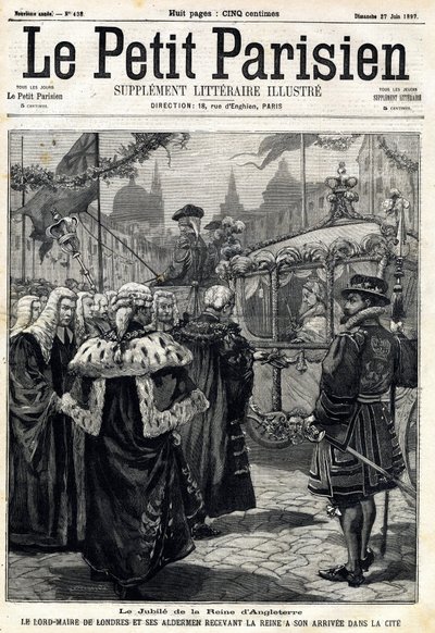 Jubileet til dronningen av England Victoria: Lord Mayor of London Horatio Davies (1819-1901) og hans ordførere som tok imot dronningen, ankom byen. I "" Le Petit Parisien"" den 27.06.1897. Privat samling av Anonymous Anonymous