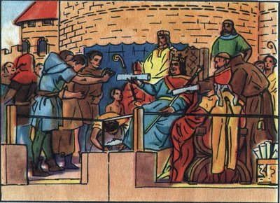 Kongen av Frankrike Ludvig VI den store (1081-1137) som gir charteret til byen Paris. Anonym illustrasjon i "" Collection des souverains et chefs d