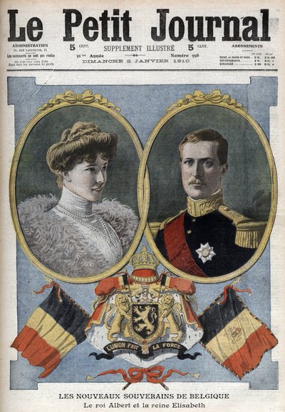 The New Sovereign of Belgium - kong Albert I og dronning Elisabeth av Baviere - I "" The Petity Journal"" av januar 1910 - Albert I, konge av Belgia (1875-1934) med sin kone Elisabeth av Bayern (1876-1965) av Anonymous Anonymous